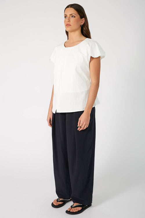 inclined short sleeve top / white