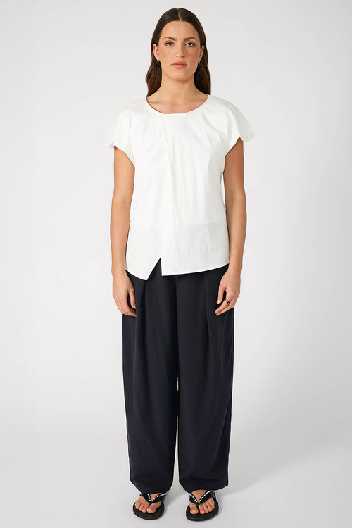 inclined short sleeve top / white