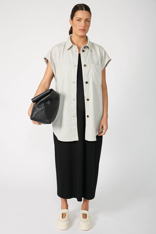 turning vest shacket / ecru|black pinstripe