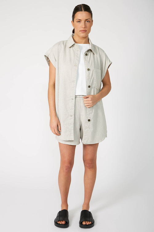 actually denim short / ecru|black pinstripe