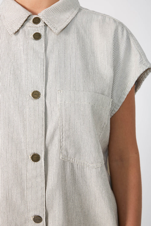 turning vest shacket / ecru|black pinstripe