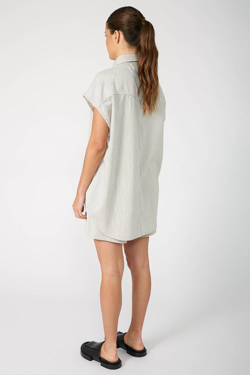 turning vest shacket / ecru|black pinstripe