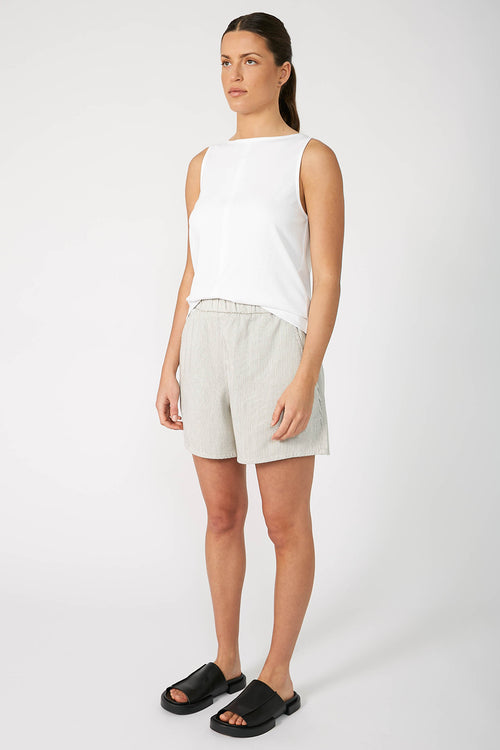 actually denim short / ecru|black pinstripe