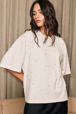 ornamental short sleeve top / ivory