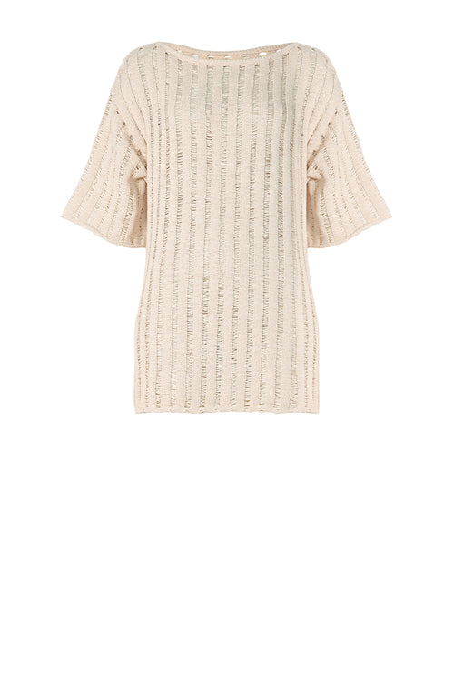 laddered tee sweater / ecru natural