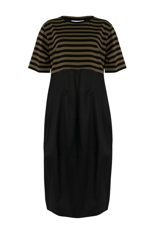 headspin dress / black|khaki wide stripe