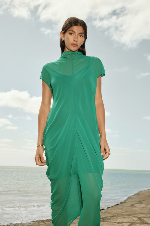 cove cap sleeve dress / emerald green