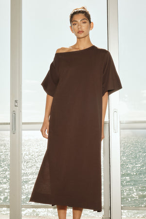 direction midi dress / chocolate brown