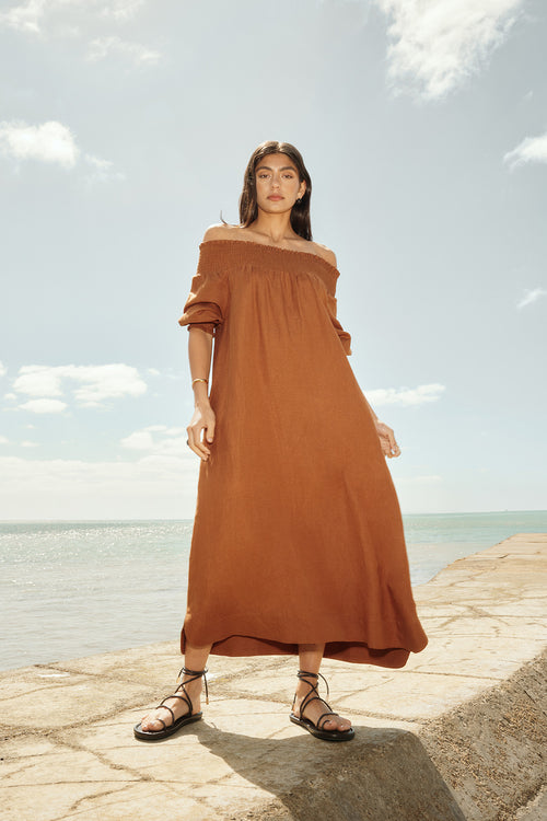 gale dress / brass brown
