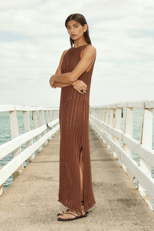 laddered tank dress / chocolate brown