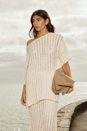 laddered tee sweater / ecru natural