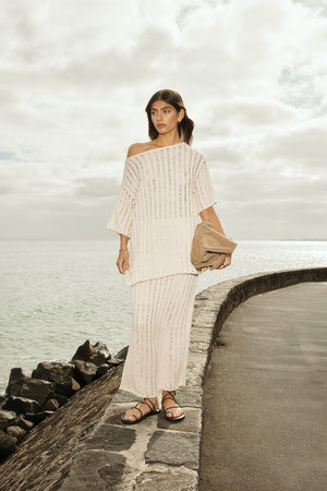 laddered maxi skirt / ecru natural