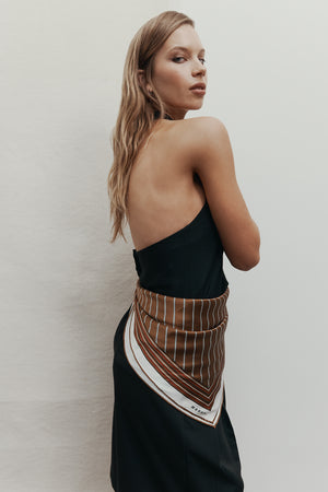 stripe moochi scarf / brown|white red stripe