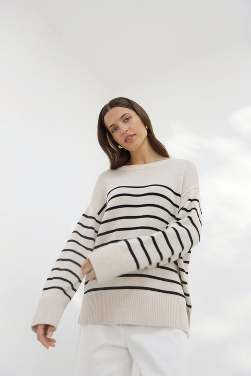 scan sweater / natural|black stripe
