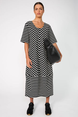 heed dress / black|buttermilk stripe