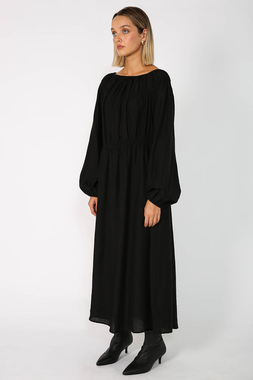 cased midi dress / black