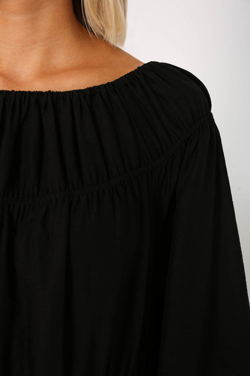 cased midi dress / black