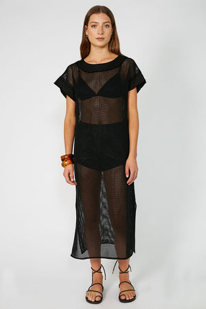 chord mesh midi dress / black mesh