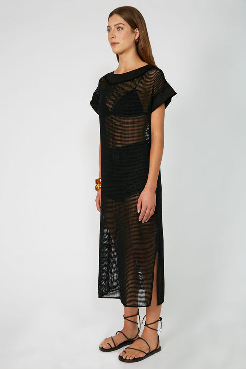 chord mesh midi dress / black mesh