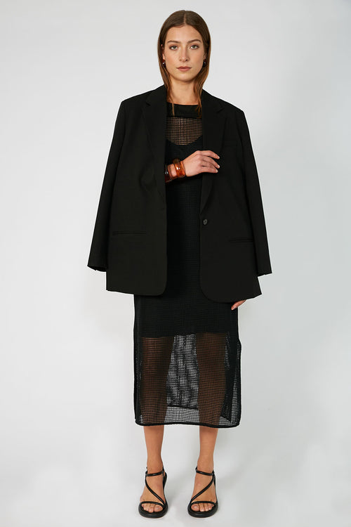 chord mesh midi dress / black mesh
