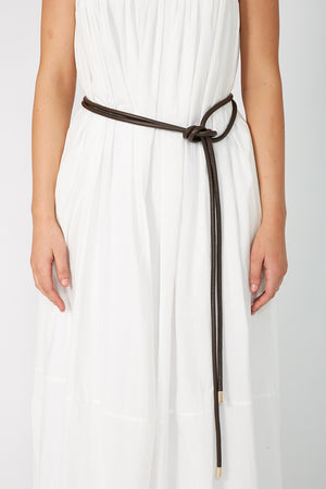 drawn wrap belt / dark chocolate brown