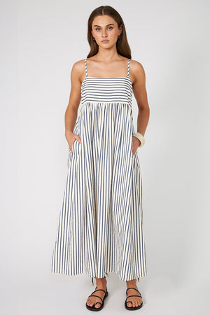 lyrical dress / ivory|navy stripe