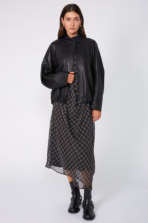 air short sleeve dress / chocolate plaid