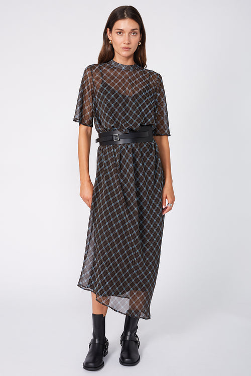 air short sleeve dress / chocolate plaid