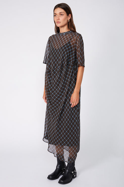 air short sleeve dress / chocolate plaid