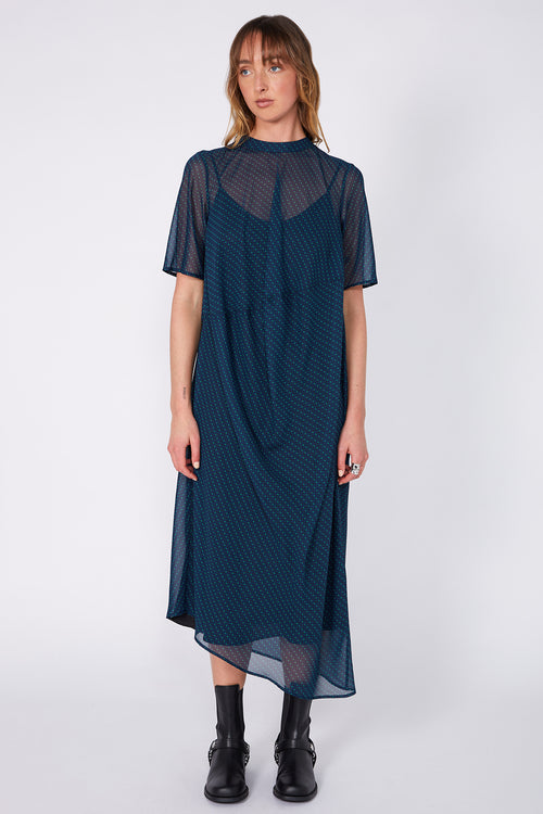 air short sleeve dress / teal|green code print