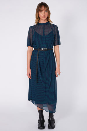 air short sleeve dress / teal|green code print