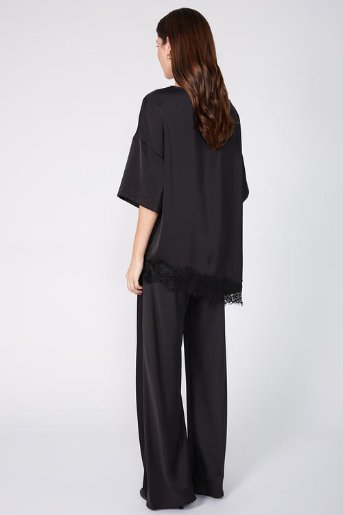 angled lace top / black