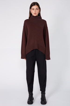 arched polo sweater / dark sangria red