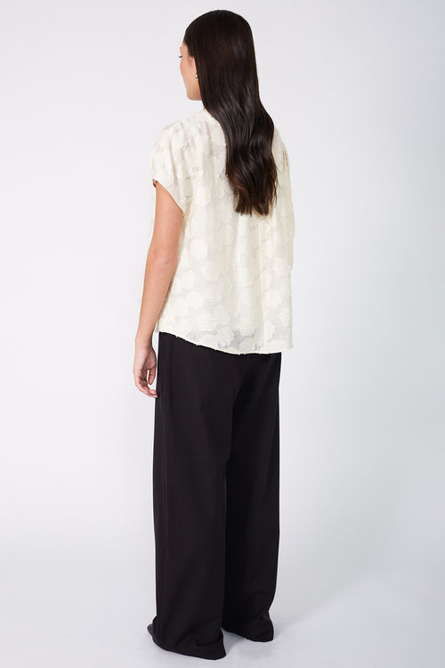 avid short sleeve top / ivory flocked lace
