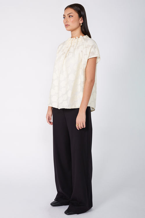 avid short sleeve top / ivory flocked lace