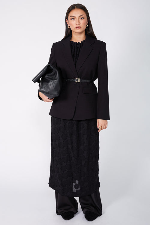 avid tee midi dress / black flocked lace