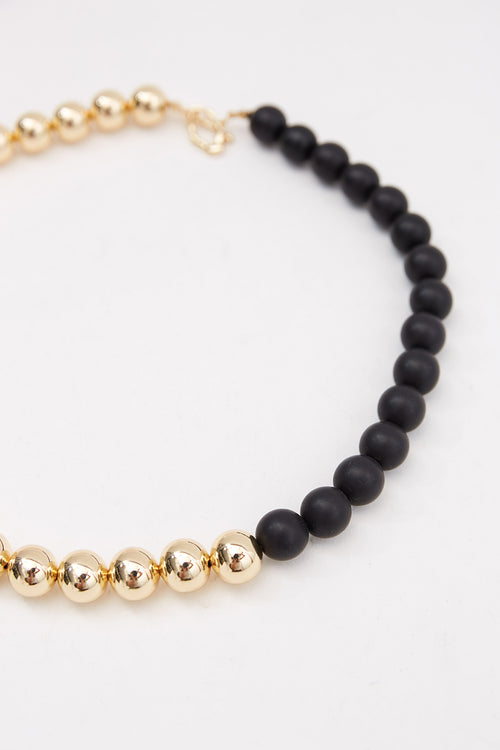 beaded necklace / gold|black