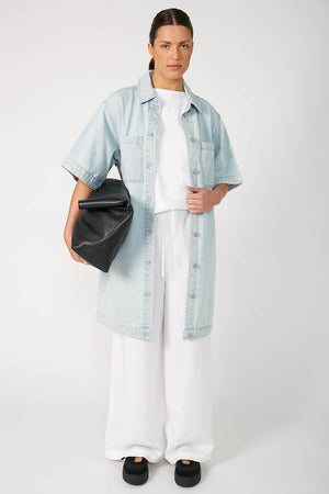 boxed denim dress / faded blue denim