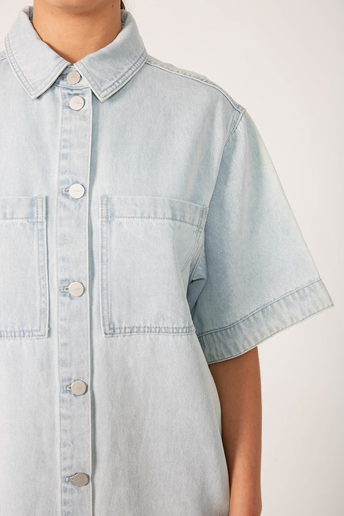 boxed denim dress / faded blue denim