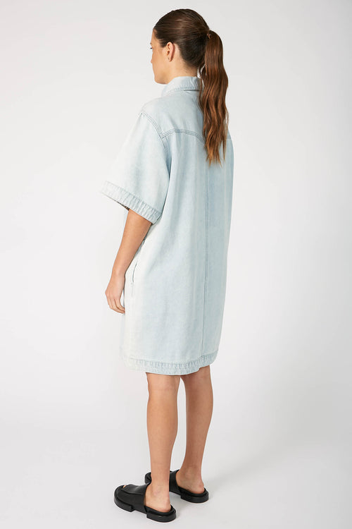 boxed denim dress / faded blue denim