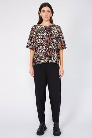 boxed top / ochre| black| cream cheetah print