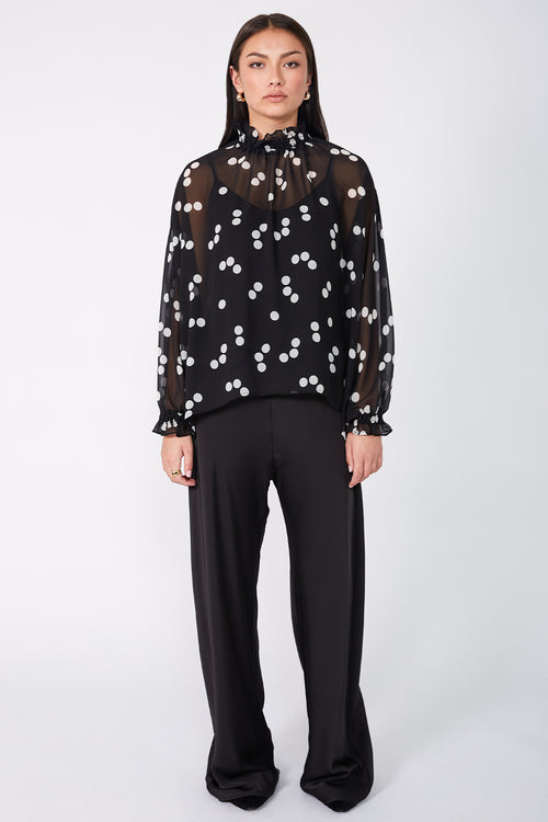 chalet top / black|ivory polka dot