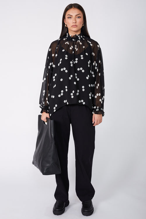 chalet top / black|ivory polka dot