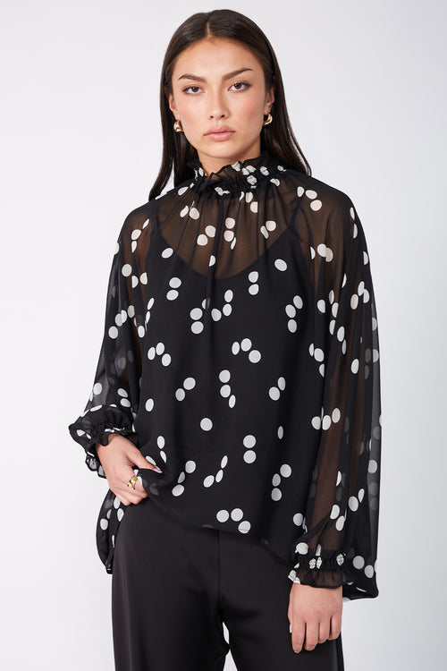 chalet top / black|ivory polka dot
