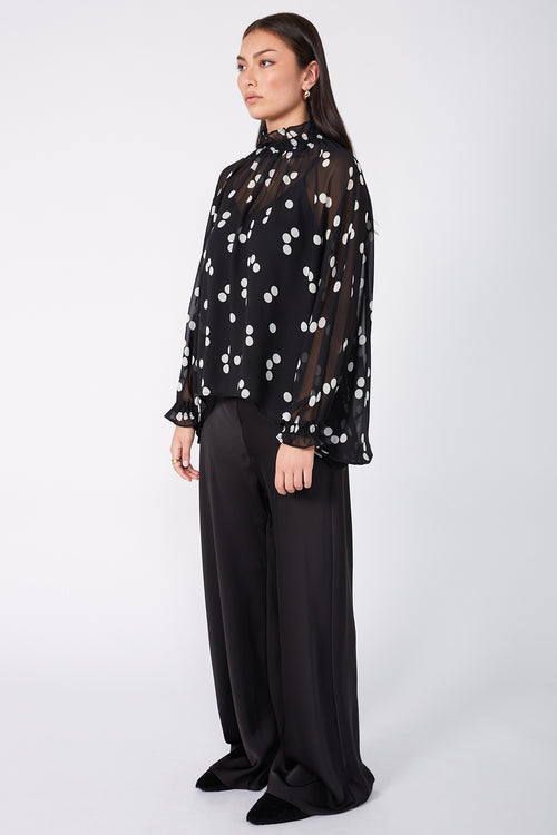 chalet top / black|ivory polka dot