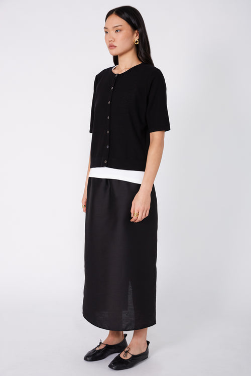 crisp short sleeve cardi / black