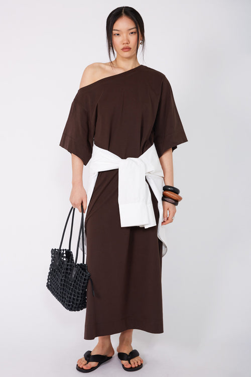 direction midi dress / chocolate brown