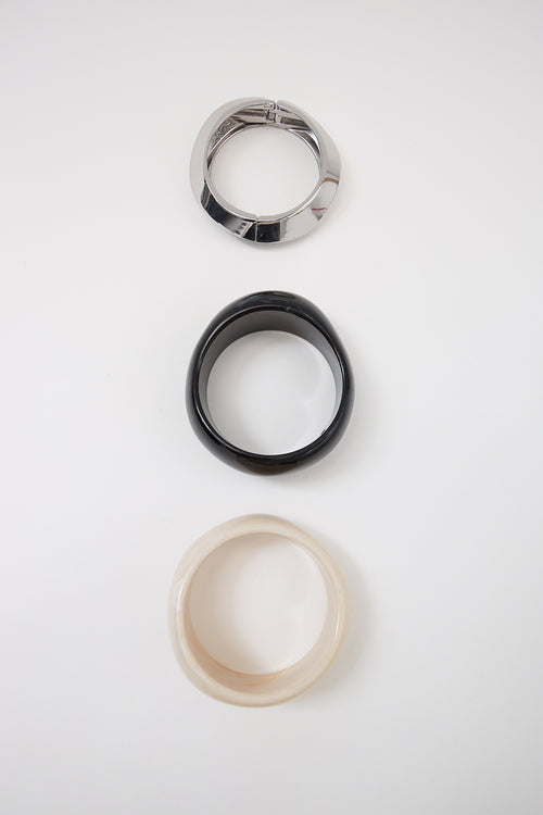 dome bangle stack / black| silver| cement