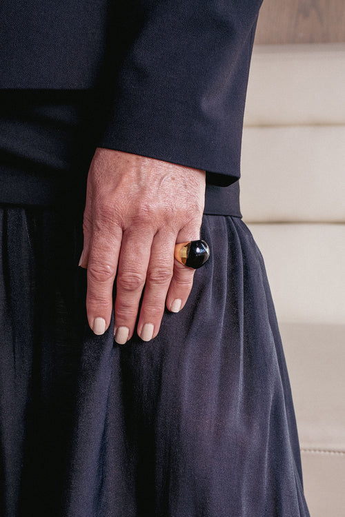 dome dip ring / gold|black