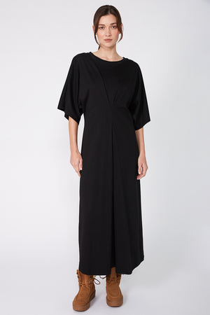 draft midi dress / black